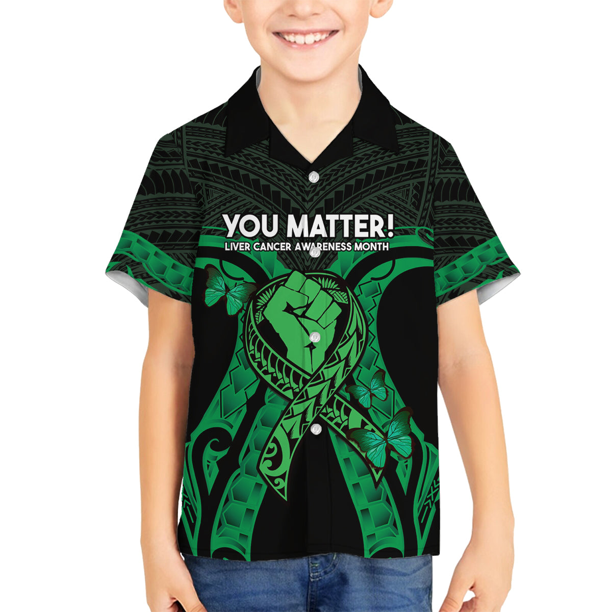ADHD Awareness Month You Matter Family Matching Off Shoulder Maxi Dress and Hawaiian Shirt Green Polynesian Ribbon LT14 Son's Shirt Green - Polynesian Pride