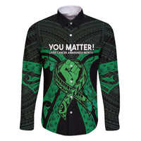 ADHD Awareness Month You Matter Family Matching Off Shoulder Short Dress and Hawaiian Shirt Green Polynesian Ribbon LT14 Dad's Shirt - Long Sleeve Green - Polynesian Pride
