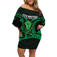 ADHD Awareness Month You Matter Family Matching Off Shoulder Short Dress and Hawaiian Shirt Green Polynesian Ribbon LT14 Mom's Dress Green - Polynesian Pride