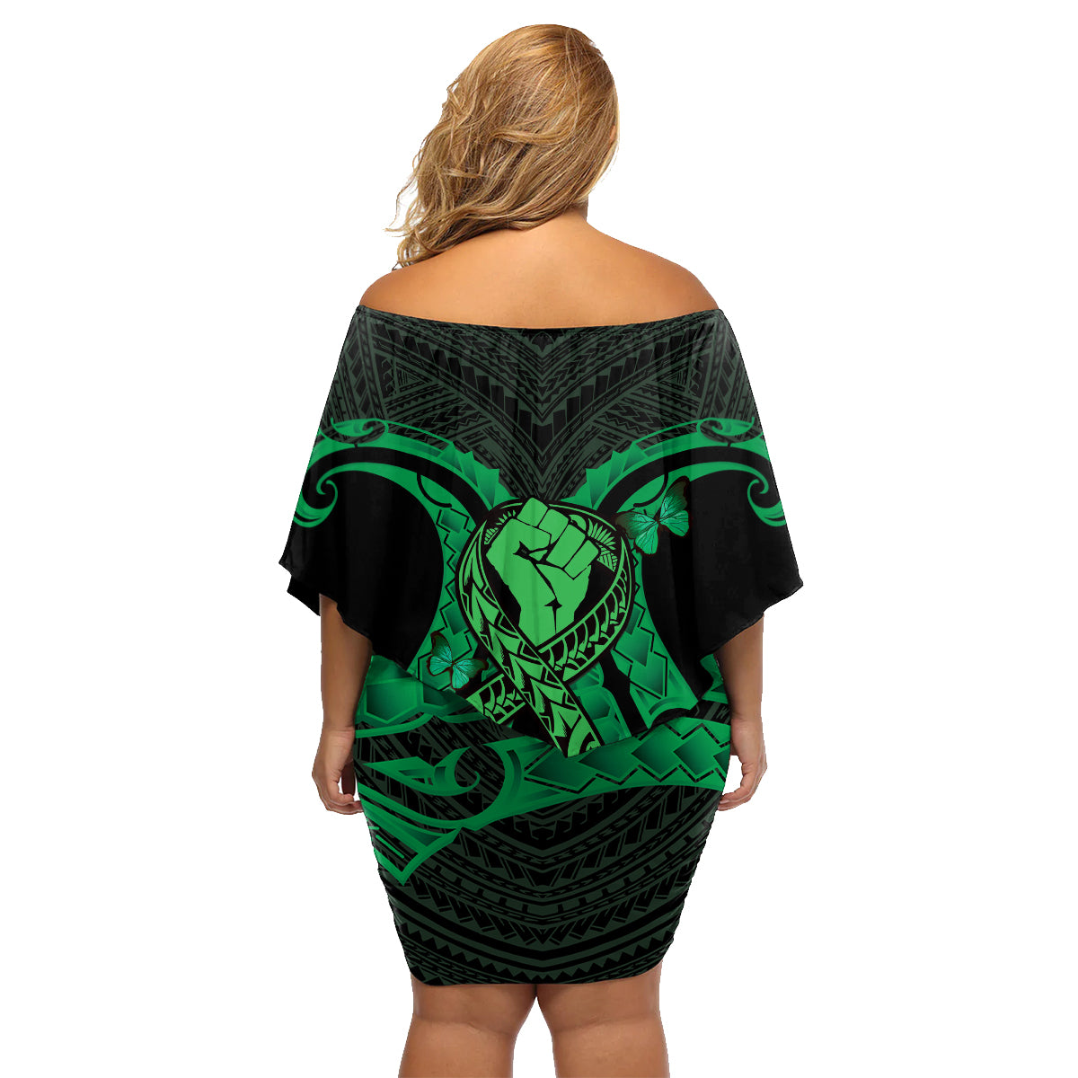 ADHD Awareness Month You Matter Family Matching Off Shoulder Short Dress and Hawaiian Shirt Green Polynesian Ribbon LT14 - Polynesian Pride
