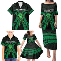 ADHD Awareness Month You Matter Family Matching Puletasi and Hawaiian Shirt Green Polynesian Ribbon LT14 - Polynesian Pride