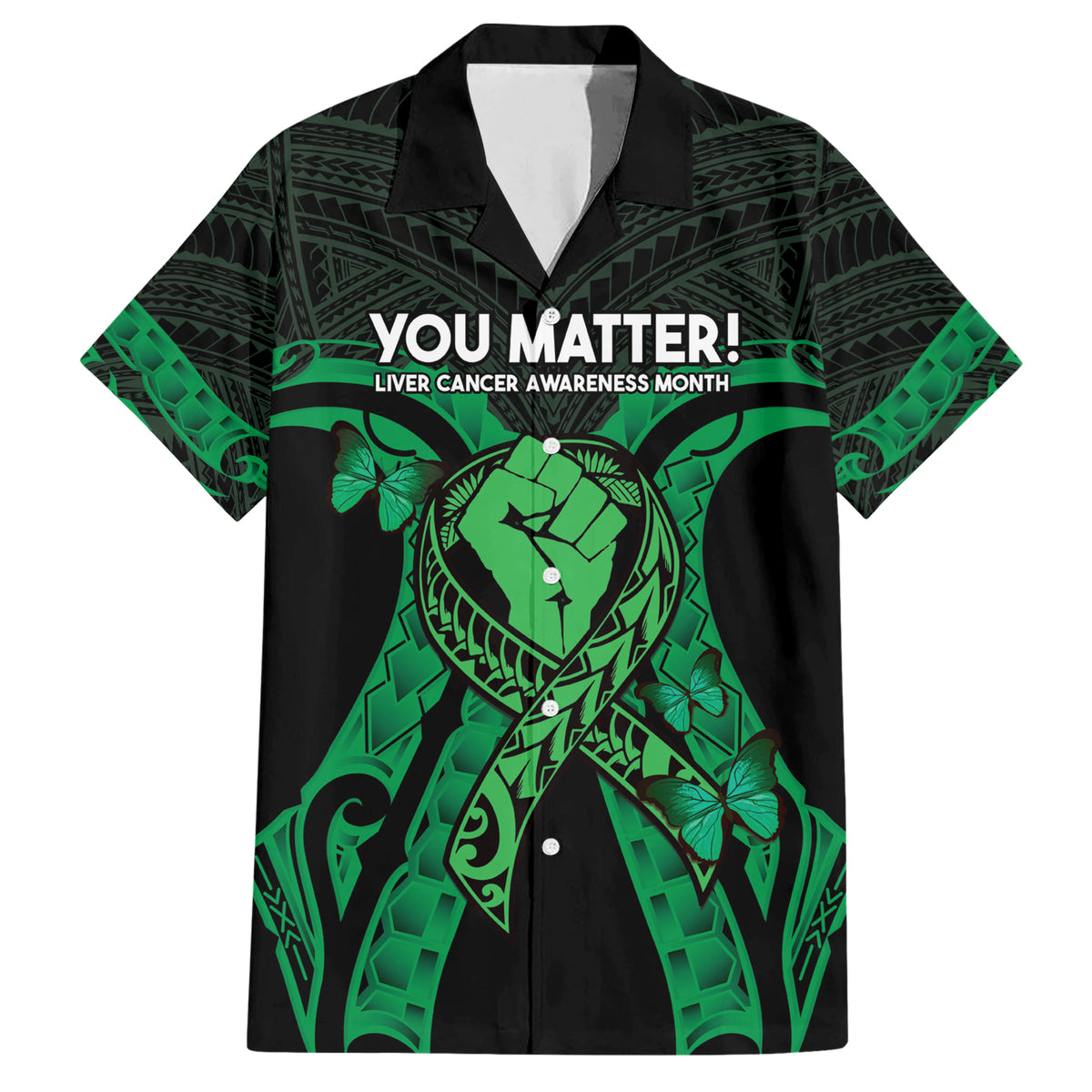 ADHD Awareness Month You Matter Family Matching Short Sleeve Bodycon Dress and Hawaiian Shirt Green Polynesian Ribbon LT14 Dad's Shirt - Short Sleeve Green - Polynesian Pride