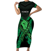 ADHD Awareness Month You Matter Family Matching Short Sleeve Bodycon Dress and Hawaiian Shirt Green Polynesian Ribbon LT14 Mom's Dress Green - Polynesian Pride