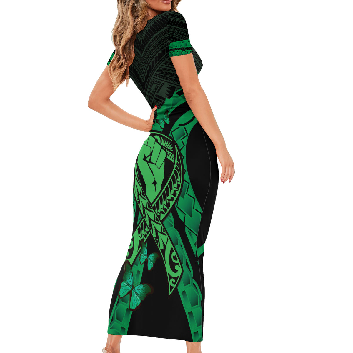 ADHD Awareness Month You Matter Family Matching Short Sleeve Bodycon Dress and Hawaiian Shirt Green Polynesian Ribbon LT14 - Polynesian Pride