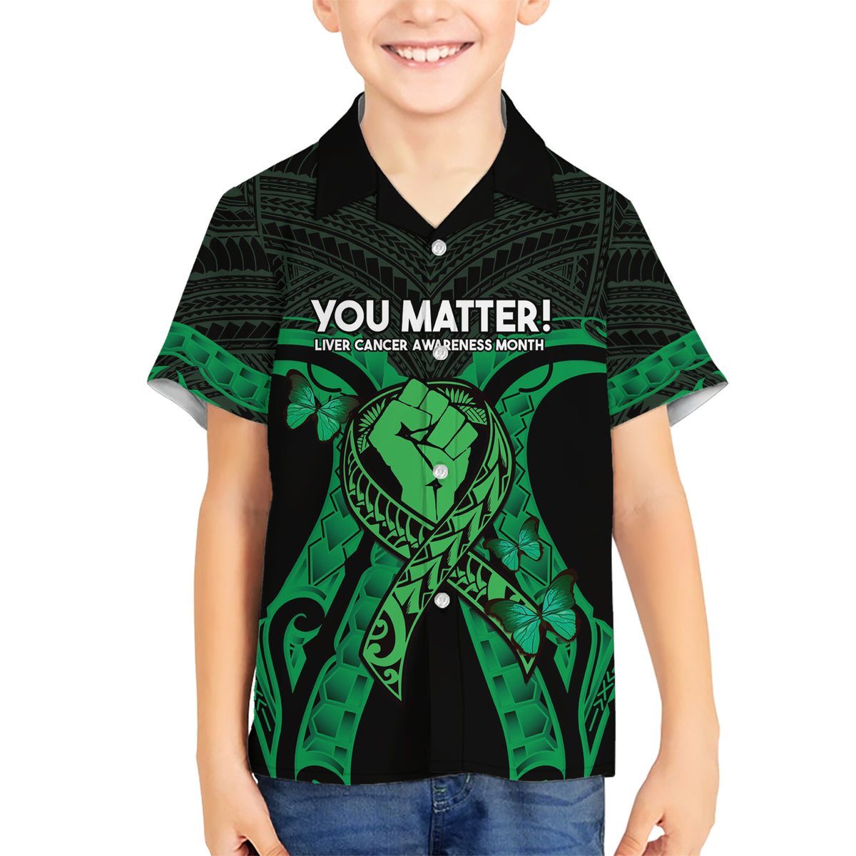 ADHD Awareness Month You Matter Family Matching Short Sleeve Bodycon Dress and Hawaiian Shirt Green Polynesian Ribbon LT14 Son's Shirt Green - Polynesian Pride