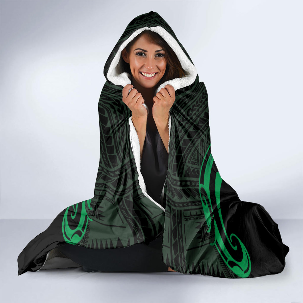 ADHD Awareness Month You Matter Hooded Blanket Green Polynesian Ribbon LT14 - Polynesian Pride