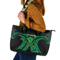 ADHD Awareness Month You Matter Leather Tote Bag Green Polynesian Ribbon LT14 Green - Polynesian Pride