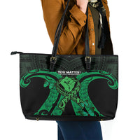 ADHD Awareness Month You Matter Leather Tote Bag Green Polynesian Ribbon LT14 - Polynesian Pride