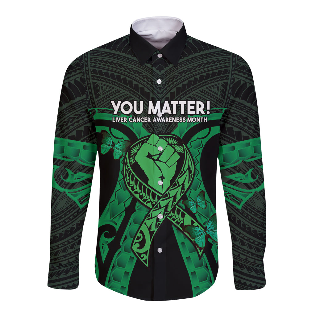 ADHD Awareness Month You Matter Long Sleeve Button Shirt Green Polynesian Ribbon LT14 Unisex Green - Polynesian Pride