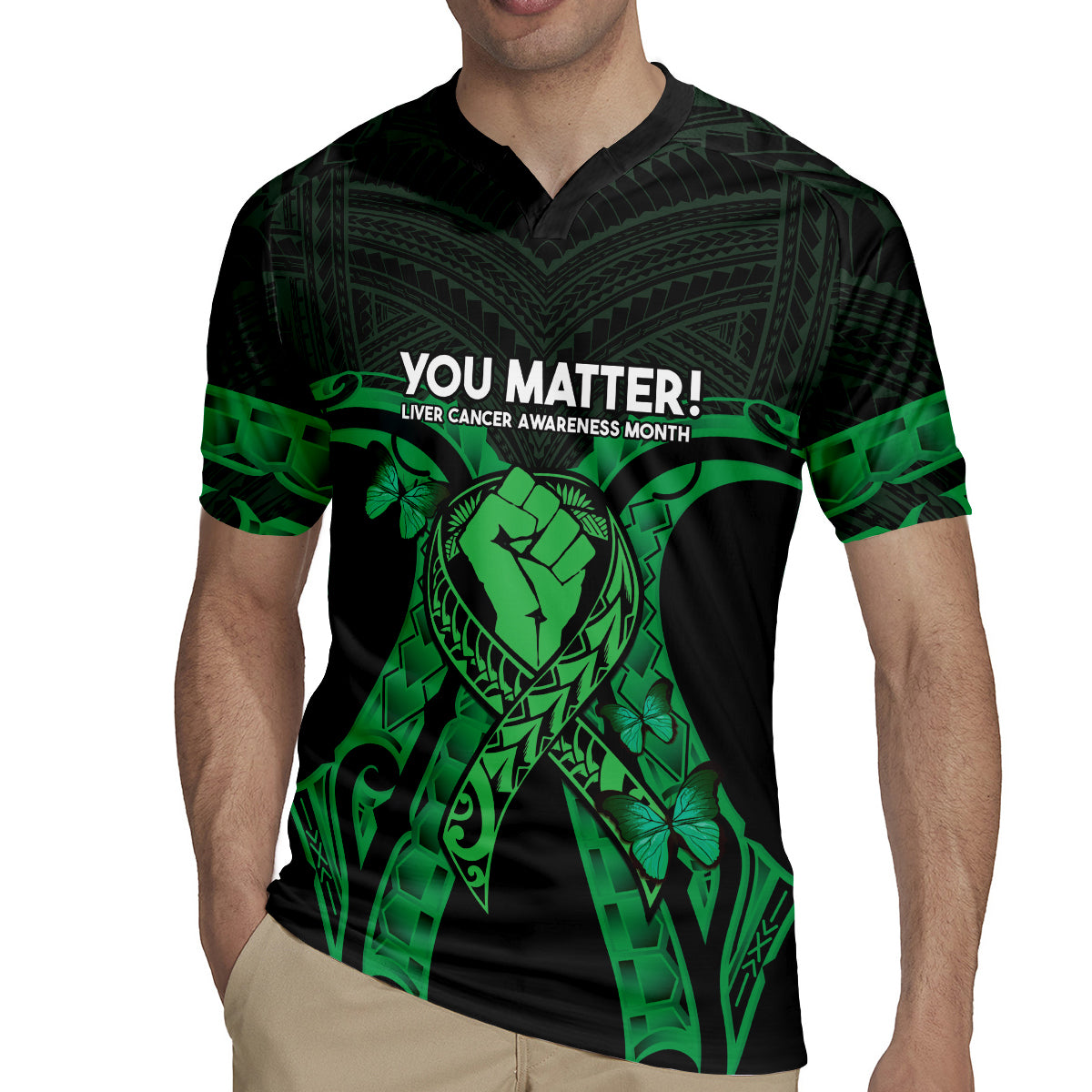 ADHD Awareness Month You Matter Rugby Jersey Green Polynesian Ribbon LT14 - Polynesian Pride