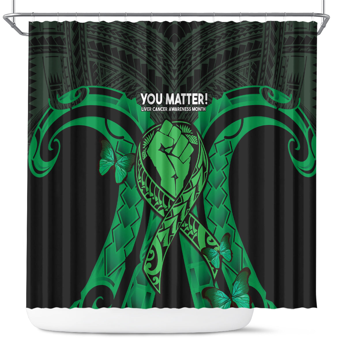 ADHD Awareness Month You Matter Shower Curtain Green Polynesian Ribbon LT14 Green - Polynesian Pride