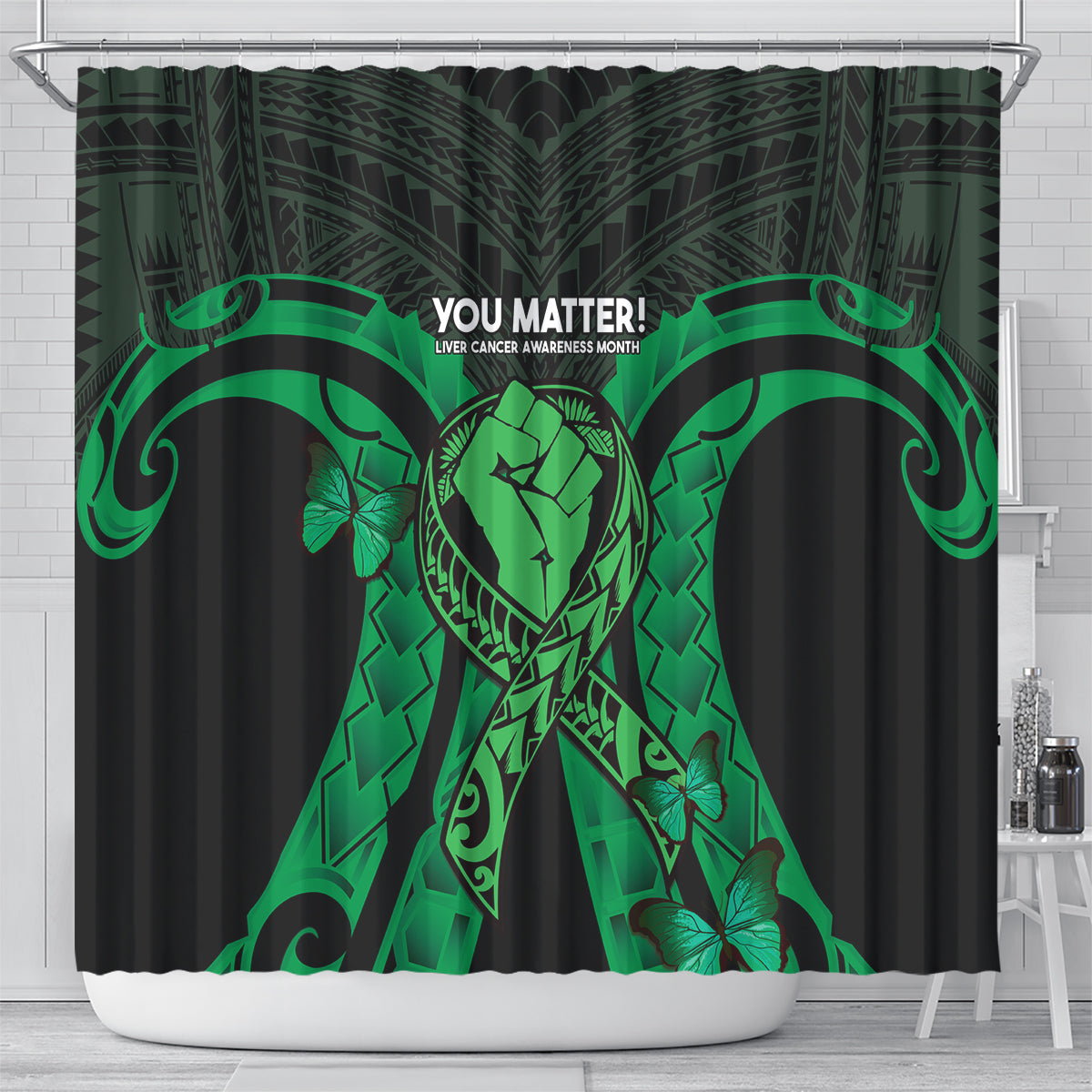 ADHD Awareness Month You Matter Shower Curtain Green Polynesian Ribbon LT14 - Polynesian Pride