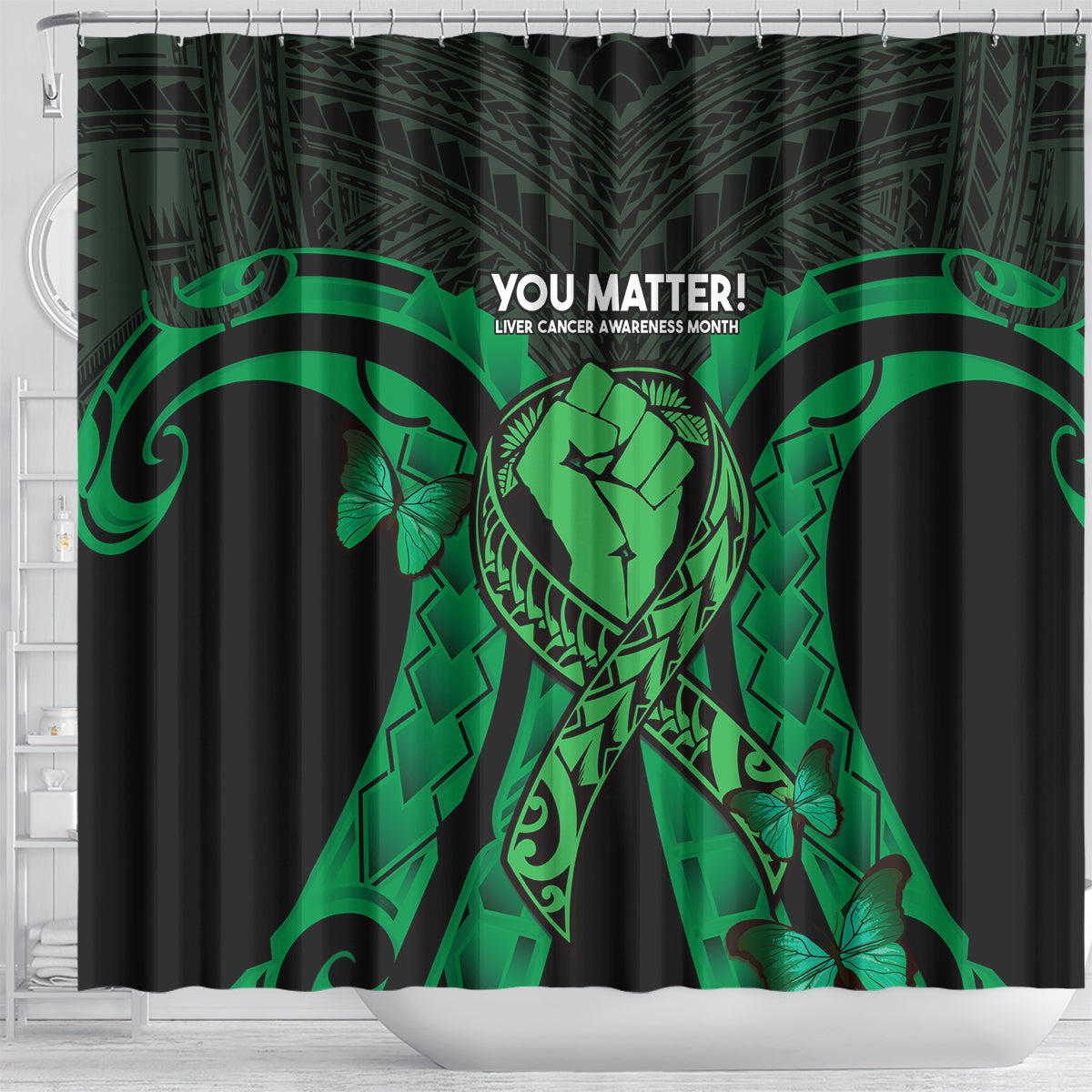 ADHD Awareness Month You Matter Shower Curtain Green Polynesian Ribbon LT14 - Polynesian Pride