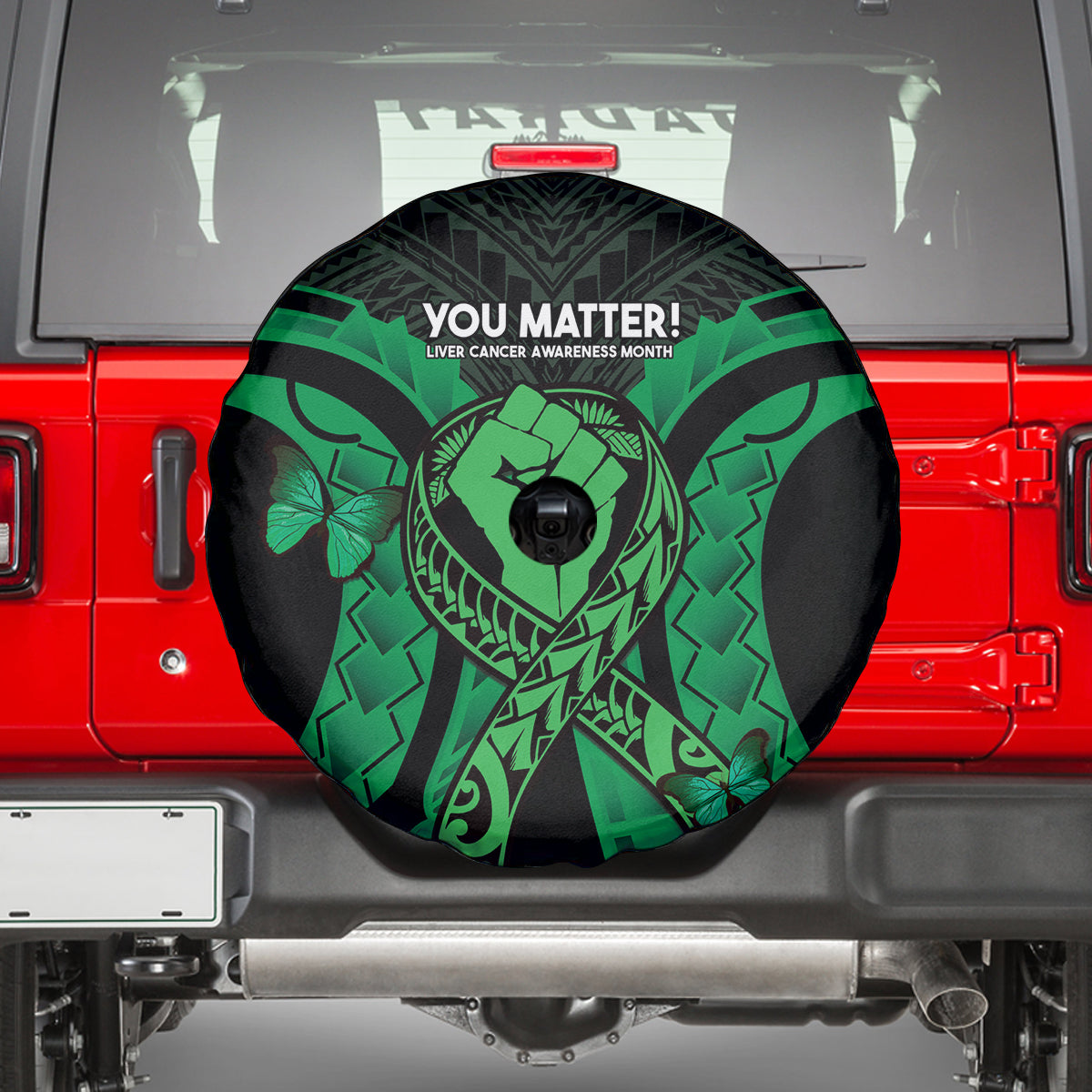 ADHD Awareness Month You Matter Spare Tire Cover Green Polynesian Ribbon LT14 - Polynesian Pride