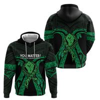 ADHD Awareness Month You Matter Zip Hoodie Green Polynesian Ribbon