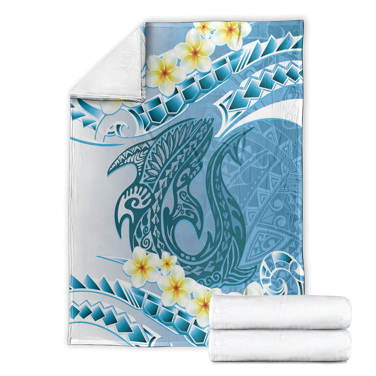 Blue Hawaii Shark Tattoo Blanket Frangipani With Polynesian Pastel Version