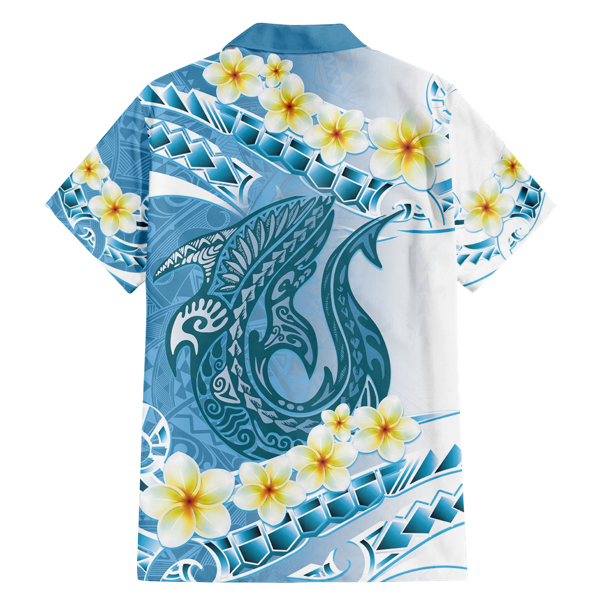 Blue Hawaii Shark Tattoo Family Matching Off The Shoulder Long Sleeve Dress and Hawaiian Shirt Frangipani With Polynesian Pastel Version LT14 - Polynesian Pride
