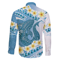 Blue Hawaii Shark Tattoo Family Matching Off Shoulder Maxi Dress and Hawaiian Shirt Frangipani With Polynesian Pastel Version
