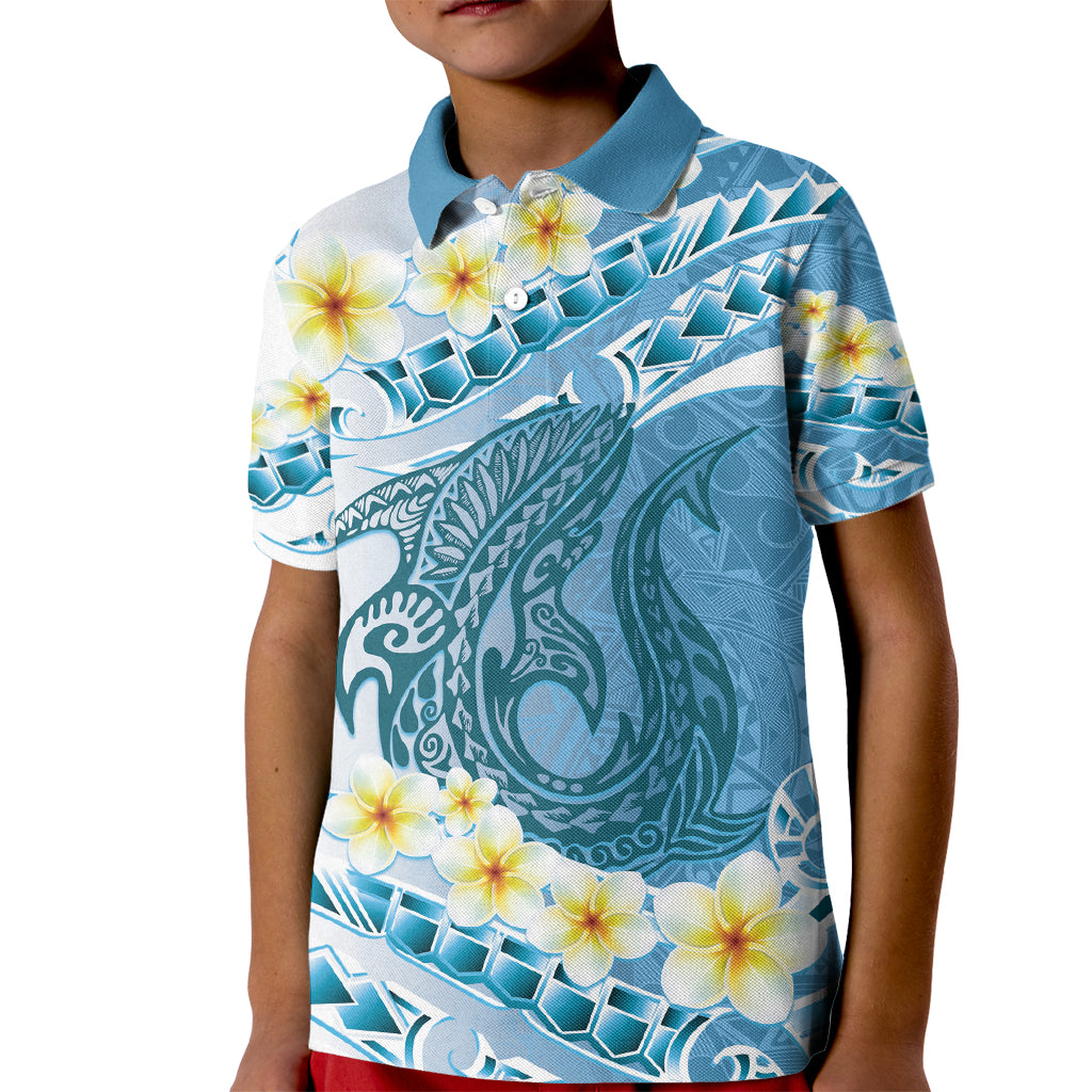 Blue Hawaii Shark Tattoo Kid Polo Shirt Frangipani With Polynesian Pastel Version