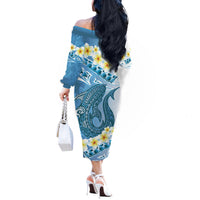 Blue Hawaii Shark Tattoo Off The Shoulder Long Sleeve Dress Frangipani With Polynesian Pastel Version