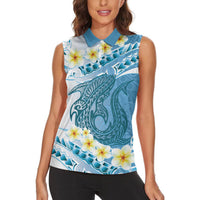 Blue Hawaii Shark Tattoo Women Sleeveless Polo Shirt Frangipani With Polynesian Pastel Version
