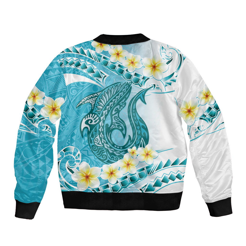 Turquoise Hawaii Shark Tattoo Bomber Jacket Frangipani With Polynesian Pastel Version