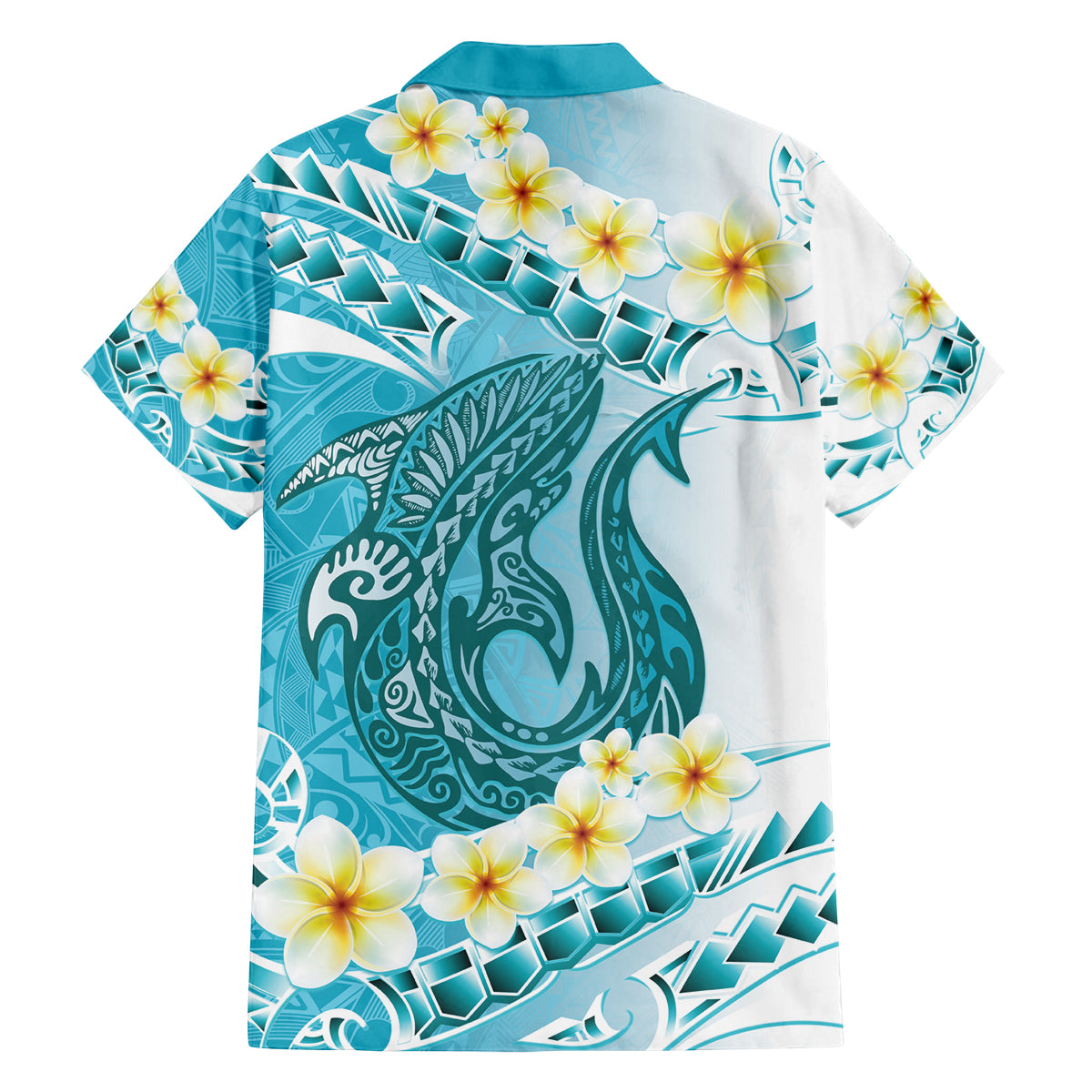 Turquoise Hawaii Shark Tattoo Family Matching Long Sleeve Bodycon Dress and Hawaiian Shirt Frangipani With Polynesian Pastel Version LT14 - Polynesian Pride