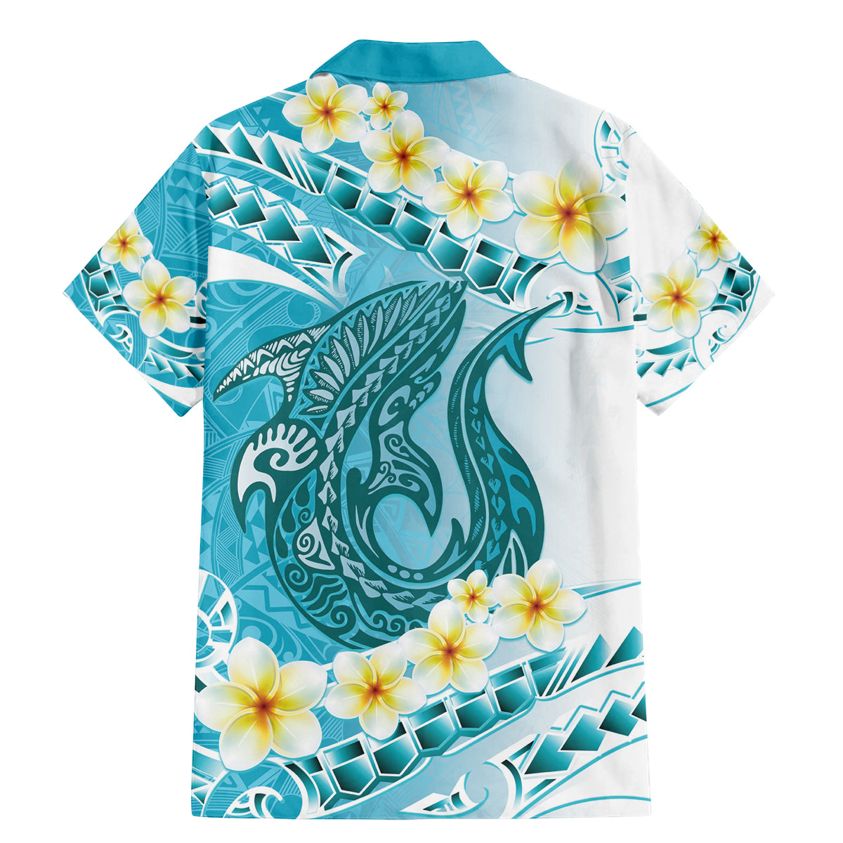 Turquoise Hawaii Shark Tattoo Family Matching Mermaid Dress and Hawaiian Shirt Frangipani With Polynesian Pastel Version LT14 - Polynesian Pride