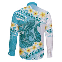 Turquoise Hawaii Shark Tattoo Family Matching Off Shoulder Short Dress and Hawaiian Shirt Frangipani With Polynesian Pastel Version LT14 - Polynesian Pride