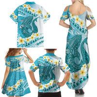 Turquoise Hawaii Shark Tattoo Family Matching Summer Maxi Dress and Hawaiian Shirt Frangipani With Polynesian Pastel Version LT14 - Polynesian Pride