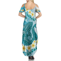 Turquoise Hawaii Shark Tattoo Family Matching Summer Maxi Dress and Hawaiian Shirt Frangipani With Polynesian Pastel Version LT14 - Polynesian Pride