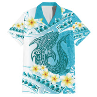 Turquoise Hawaii Shark Tattoo Family Matching Tank Maxi Dress and Hawaiian Shirt Frangipani With Polynesian Pastel Version LT14 Dad's Shirt - Short Sleeve Turquoise - Polynesian Pride