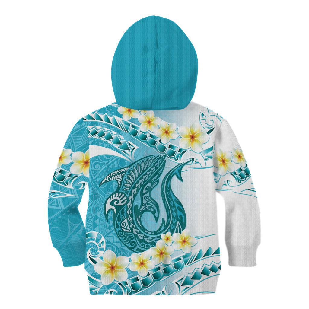 Turquoise Hawaii Shark Tattoo Kid Hoodie Frangipani With Polynesian Pastel Version