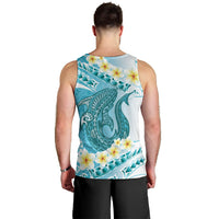 Turquoise Hawaii Shark Tattoo Men Tank Top Frangipani With Polynesian Pastel Version