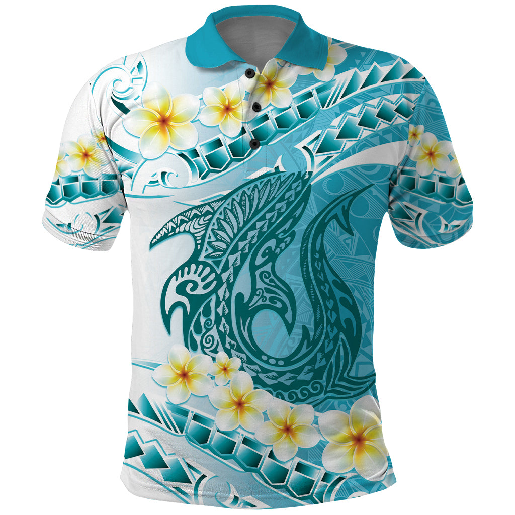 Turquoise Hawaii Shark Tattoo Polo Shirt Frangipani With Polynesian Pastel Version LT14 Turquoise - Polynesian Pride