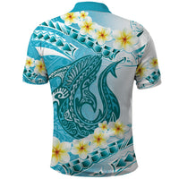 Turquoise Hawaii Shark Tattoo Polo Shirt Frangipani With Polynesian Pastel Version LT14 - Polynesian Pride