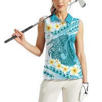 Turquoise Hawaii Shark Tattoo Women Sleeveless Polo Shirt Frangipani With Polynesian Pastel Version