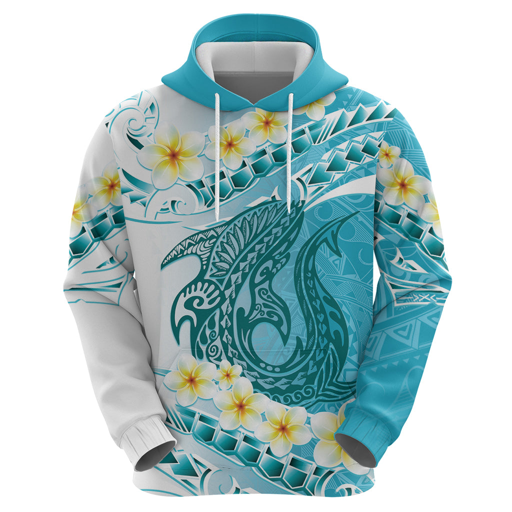 Turquoise Hawaii Shark Tattoo Zip Hoodie Frangipani With Polynesian Pastel Version