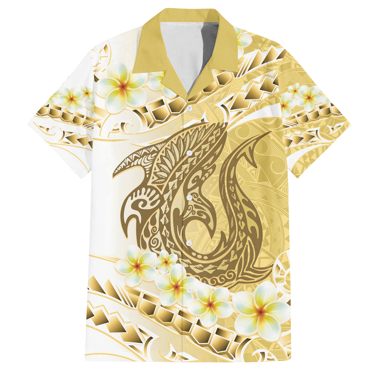 Gold Hawaii Shark Tattoo Family Matching Long Sleeve Bodycon Dress and Hawaiian Shirt Frangipani With Polynesian Pastel Version LT14 Dad's Shirt - Short Sleeve Gold - Polynesian Pride