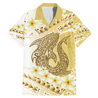 Gold Hawaii Shark Tattoo Family Matching Mermaid Dress and Hawaiian Shirt Frangipani With Polynesian Pastel Version LT14 Dad's Shirt - Short Sleeve Gold - Polynesian Pride