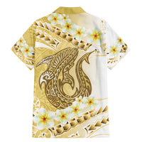 Gold Hawaii Shark Tattoo Family Matching Mermaid Dress and Hawaiian Shirt Frangipani With Polynesian Pastel Version LT14 - Polynesian Pride