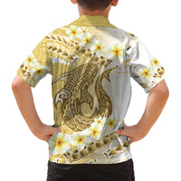 Gold Hawaii Shark Tattoo Family Matching Off Shoulder Maxi Dress and Hawaiian Shirt Frangipani With Polynesian Pastel Version LT14 - Polynesian Pride