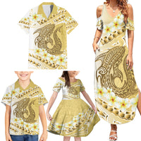 Gold Hawaii Shark Tattoo Family Matching Summer Maxi Dress and Hawaiian Shirt Frangipani With Polynesian Pastel Version LT14 - Polynesian Pride