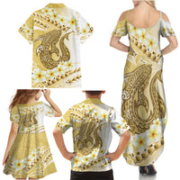 Gold Hawaii Shark Tattoo Family Matching Summer Maxi Dress and Hawaiian Shirt Frangipani With Polynesian Pastel Version LT14 - Polynesian Pride
