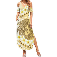 Gold Hawaii Shark Tattoo Family Matching Summer Maxi Dress and Hawaiian Shirt Frangipani With Polynesian Pastel Version LT14 Mom's Dress Gold - Polynesian Pride
