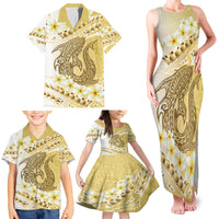 Gold Hawaii Shark Tattoo Family Matching Tank Maxi Dress and Hawaiian Shirt Frangipani With Polynesian Pastel Version LT14 - Polynesian Pride