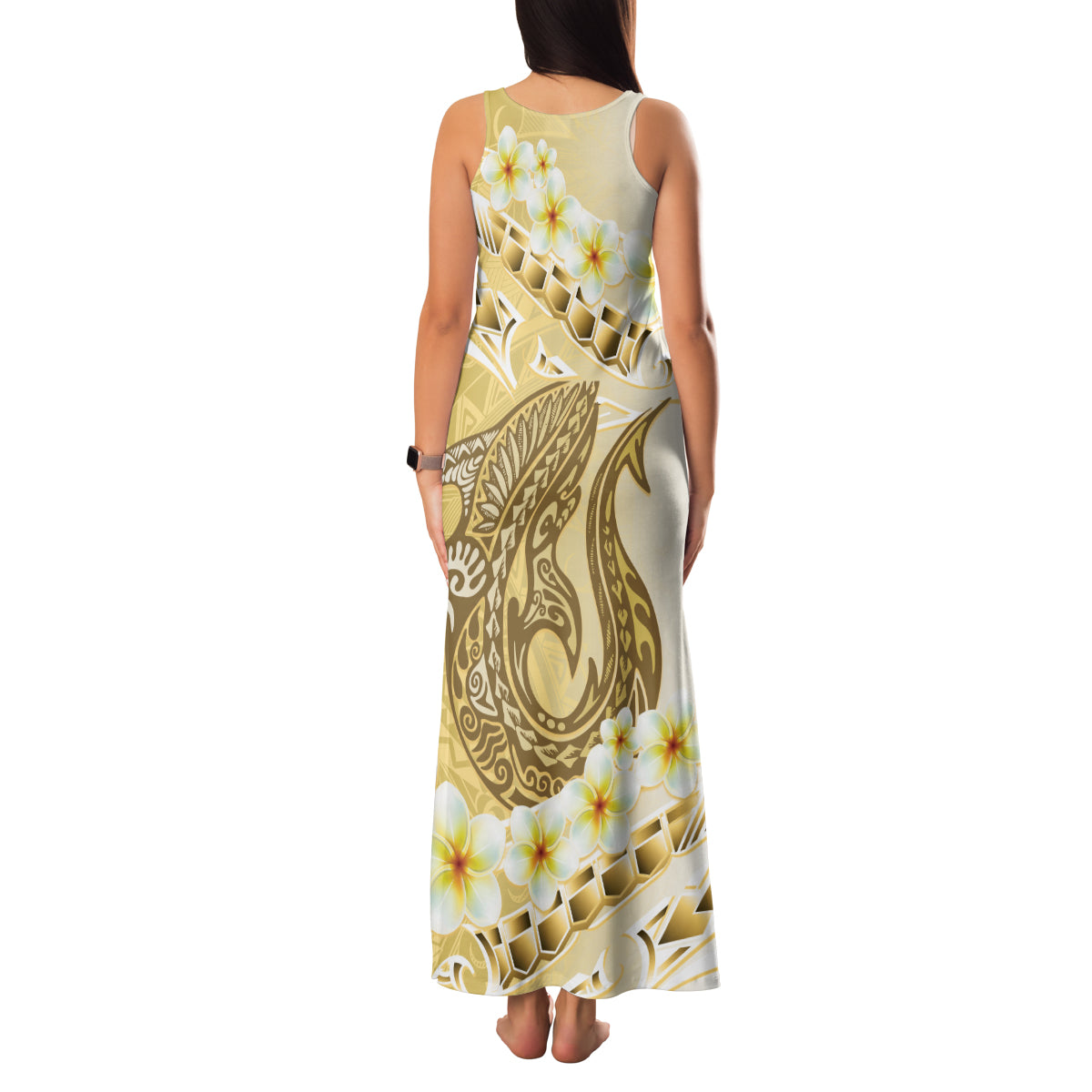 Gold Hawaii Shark Tattoo Family Matching Tank Maxi Dress and Hawaiian Shirt Frangipani With Polynesian Pastel Version LT14 - Polynesian Pride