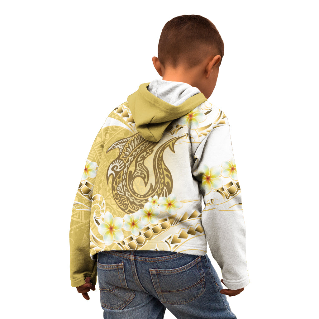 Gold Hawaii Shark Tattoo Kid Hoodie Frangipani With Polynesian Pastel Version LT14 - Polynesian Pride