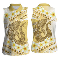Gold Hawaii Shark Tattoo Women Sleeveless Polo Shirt Frangipani With Polynesian Pastel Version