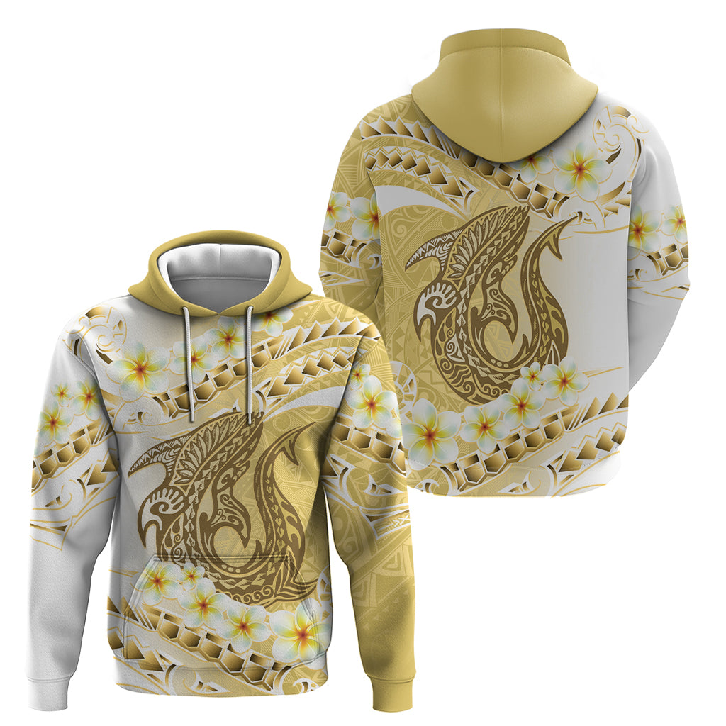 Gold Hawaii Shark Tattoo Zip Hoodie Frangipani With Polynesian Pastel Version